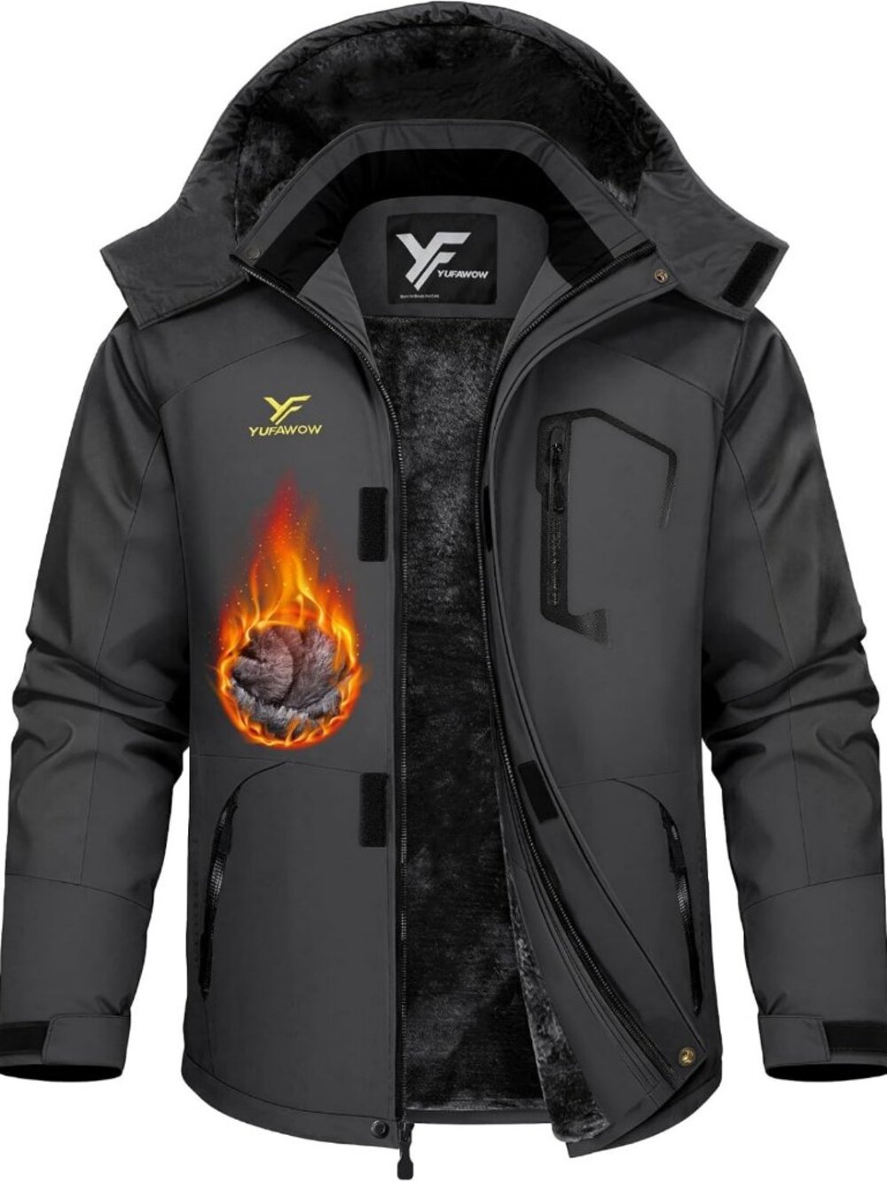 Men's Waterproof Windbreaker Jacket - Warm Fleece Lined for Winter Sports